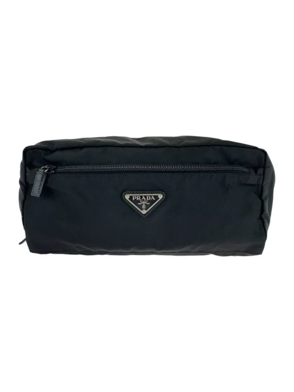 Prada Tessuto Saffiano Leather Triangular Black Nylon Clutch Pouch